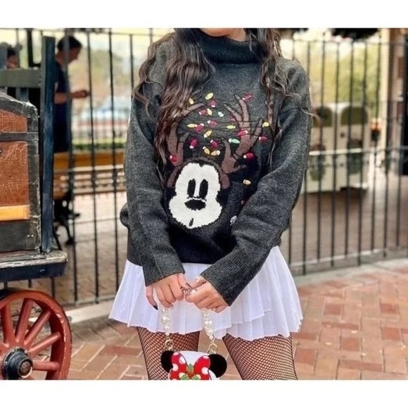 Zara Disney Christmas Mickey Mouse Gray Turtleneck Knit Jumper Sweater - Picture 7 of 7